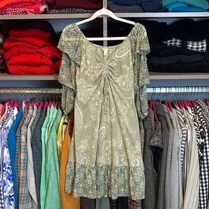 Cato sage/blue/white print 3/4 sleeve lined dress size XS